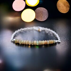 Natural Untreated Welo Opal Bracelet Sterling Silver , 14th Anniversary